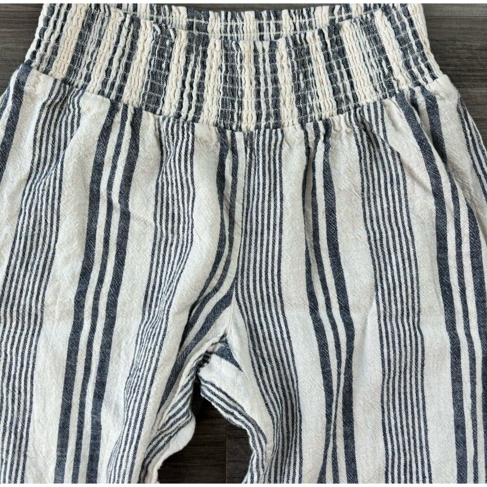 Stoosh Blue Ivory Striped Linen Pants Size S Pull On Wide Leg - Picture 4 of 5